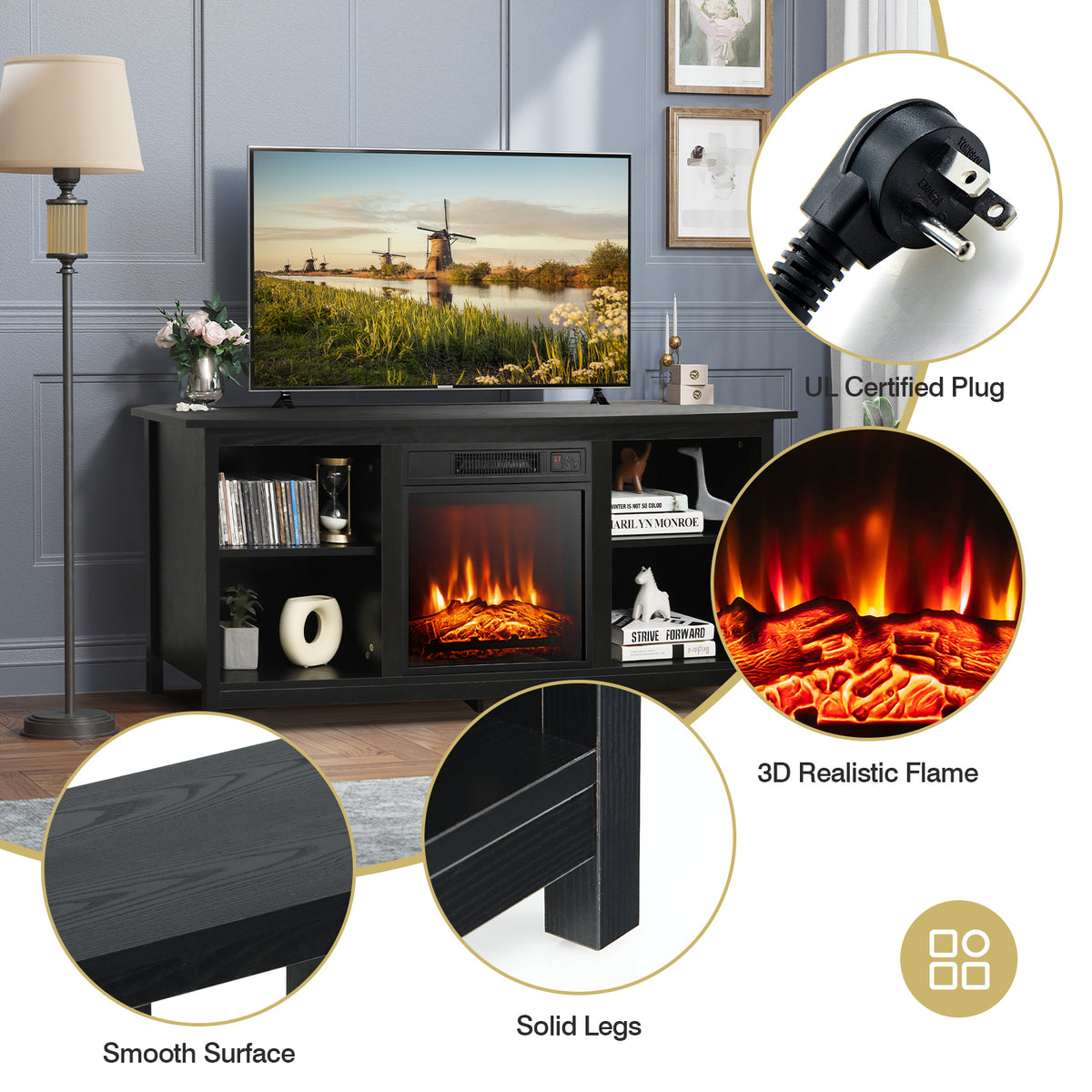 2-Tier Entertainment Media Console Center-Black-Entertainment Centers & TV Stands-DECOROLALA