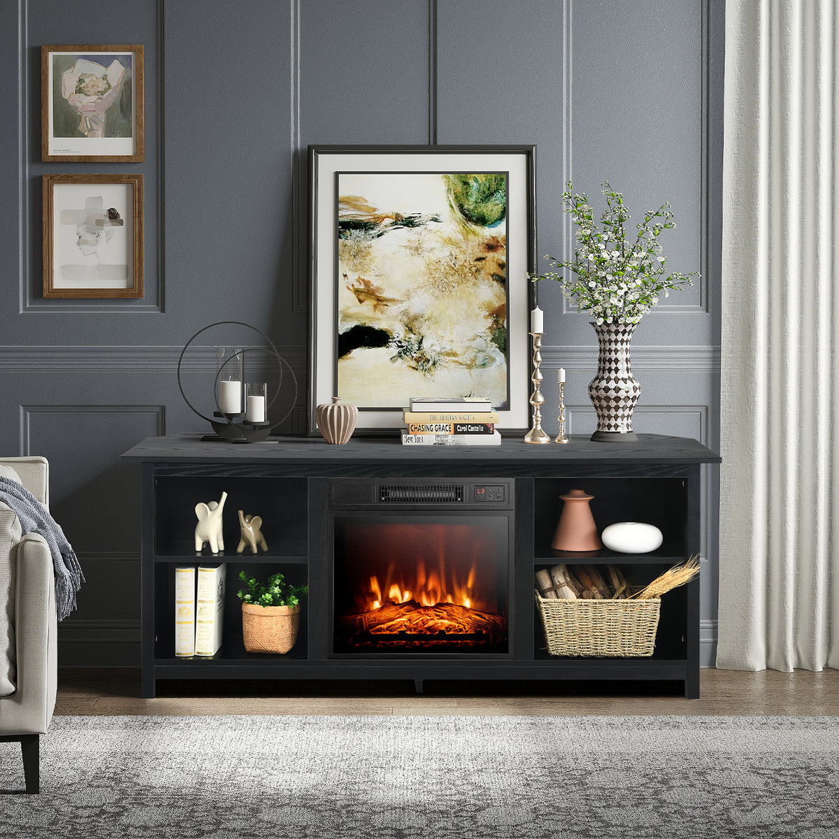 2-Tier Entertainment Media Console Center-Black-Entertainment Centers & TV Stands-DECOROLALA