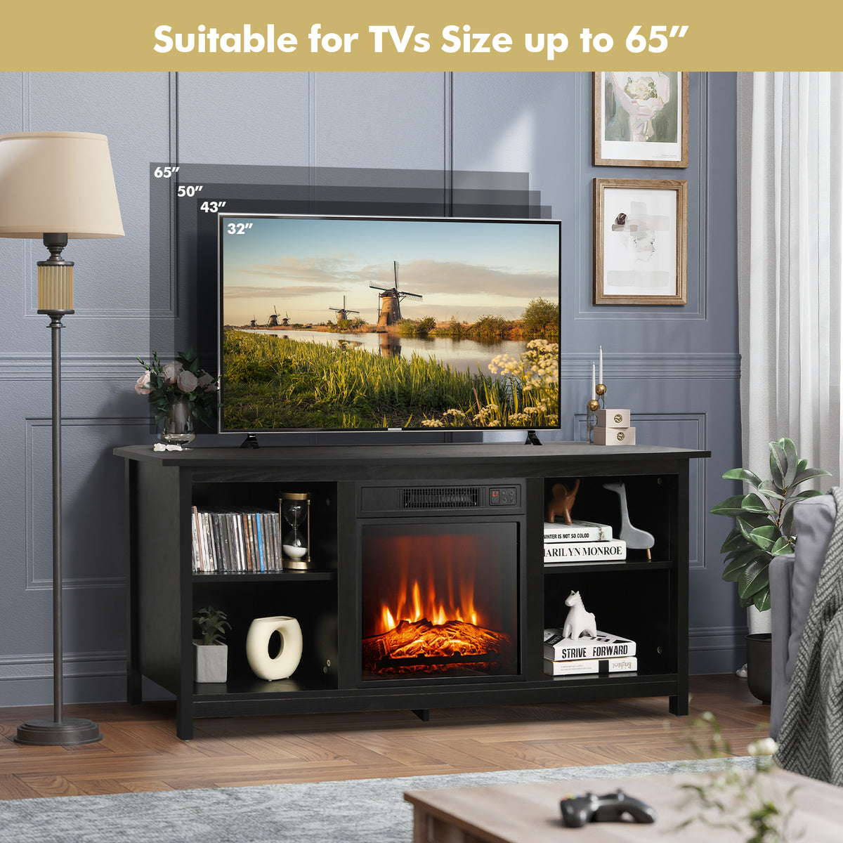 2-Tier Entertainment Media Console Center-Black-Entertainment Centers & TV Stands-DECOROLALA