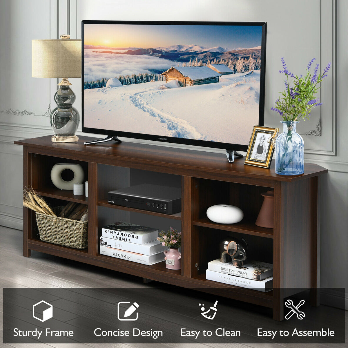2-Tier Entertainment Media Console Center-Brown-Entertainment Centers & TV Stands-DECOROLALA