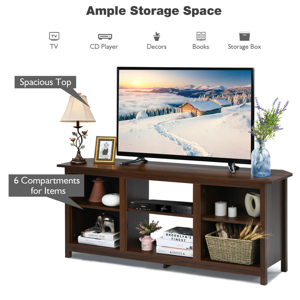 2-Tier Entertainment Media Console Center-Brown-Entertainment Centers & TV Stands-DECOROLALA