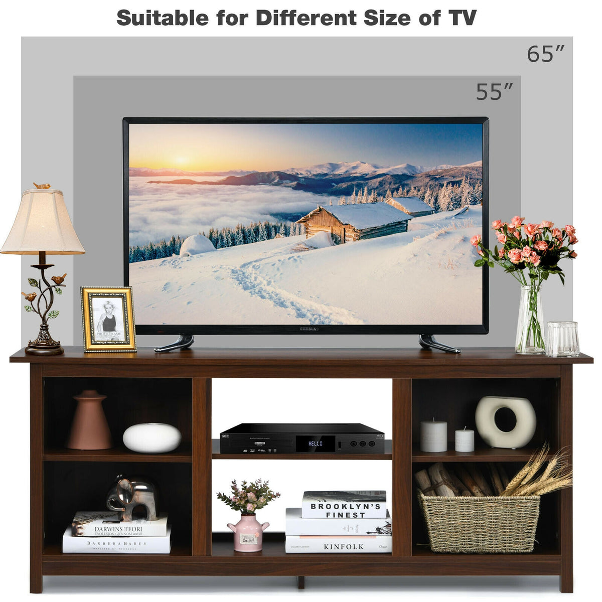 2-Tier Entertainment Media Console Center-Brown-Entertainment Centers & TV Stands-DECOROLALA