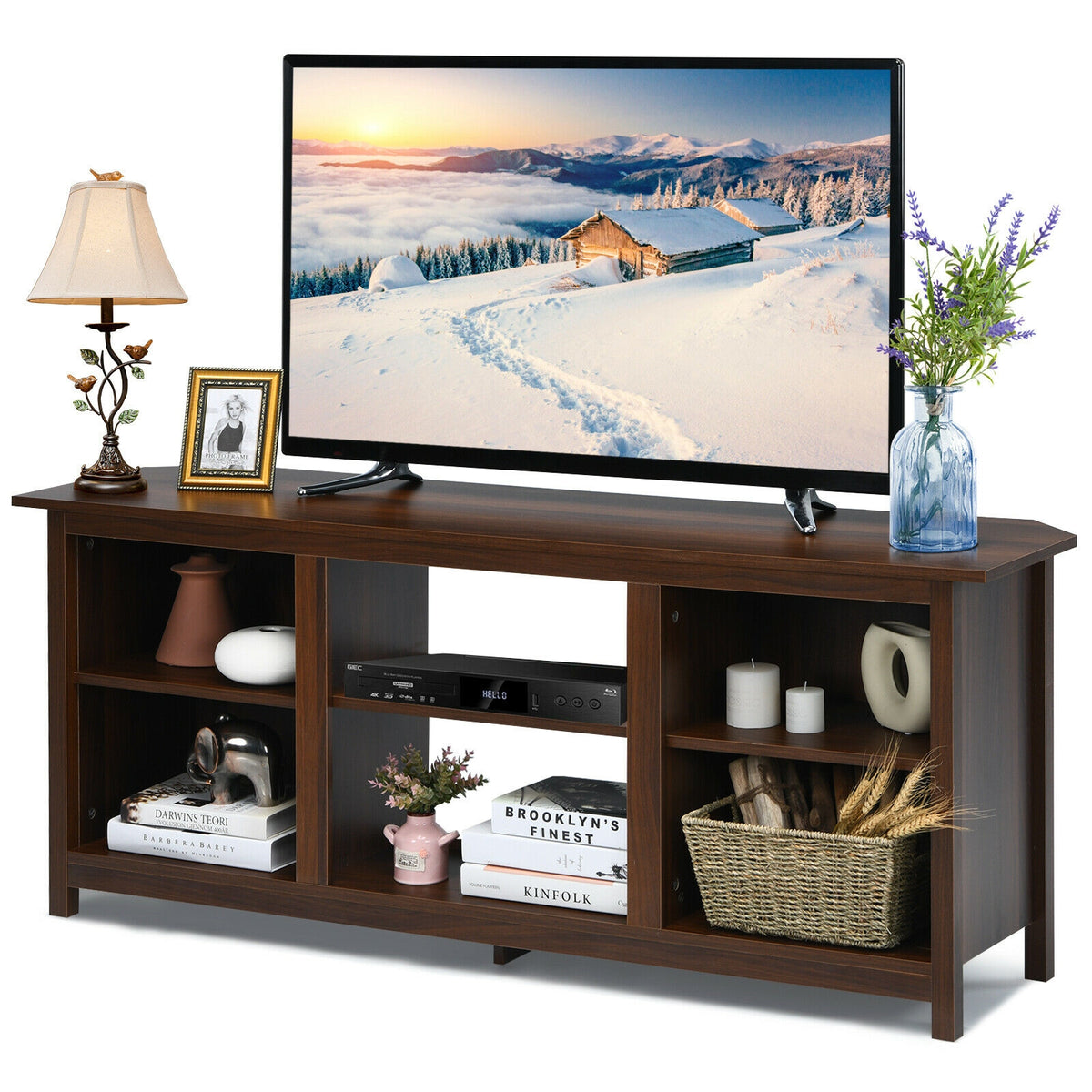 2-Tier Entertainment Media Console Center-Brown-Entertainment Centers & TV Stands-DECOROLALA