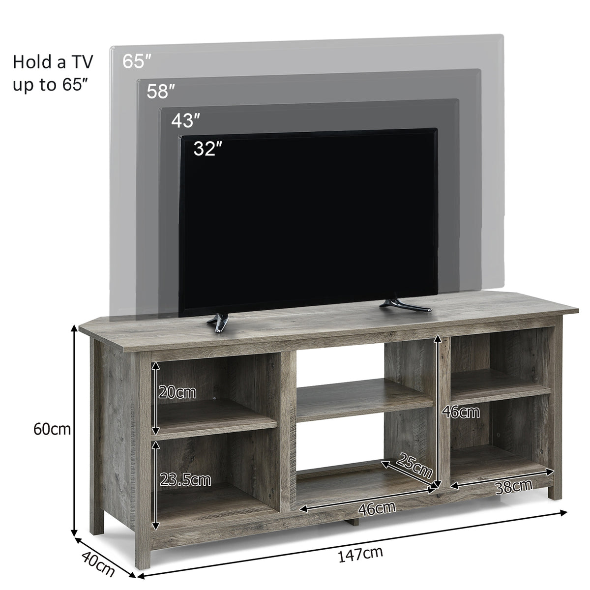 2-Tier Entertainment Media Console Center-Gray-Entertainment Centers & TV Stands-DECOROLALA