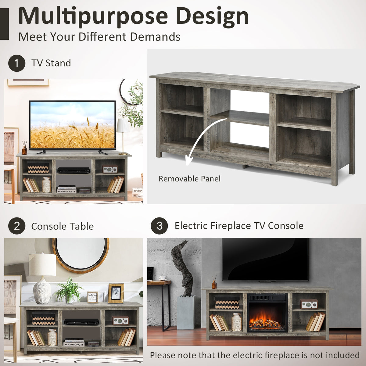 2-Tier Entertainment Media Console Center-Gray-Entertainment Centers & TV Stands-DECOROLALA