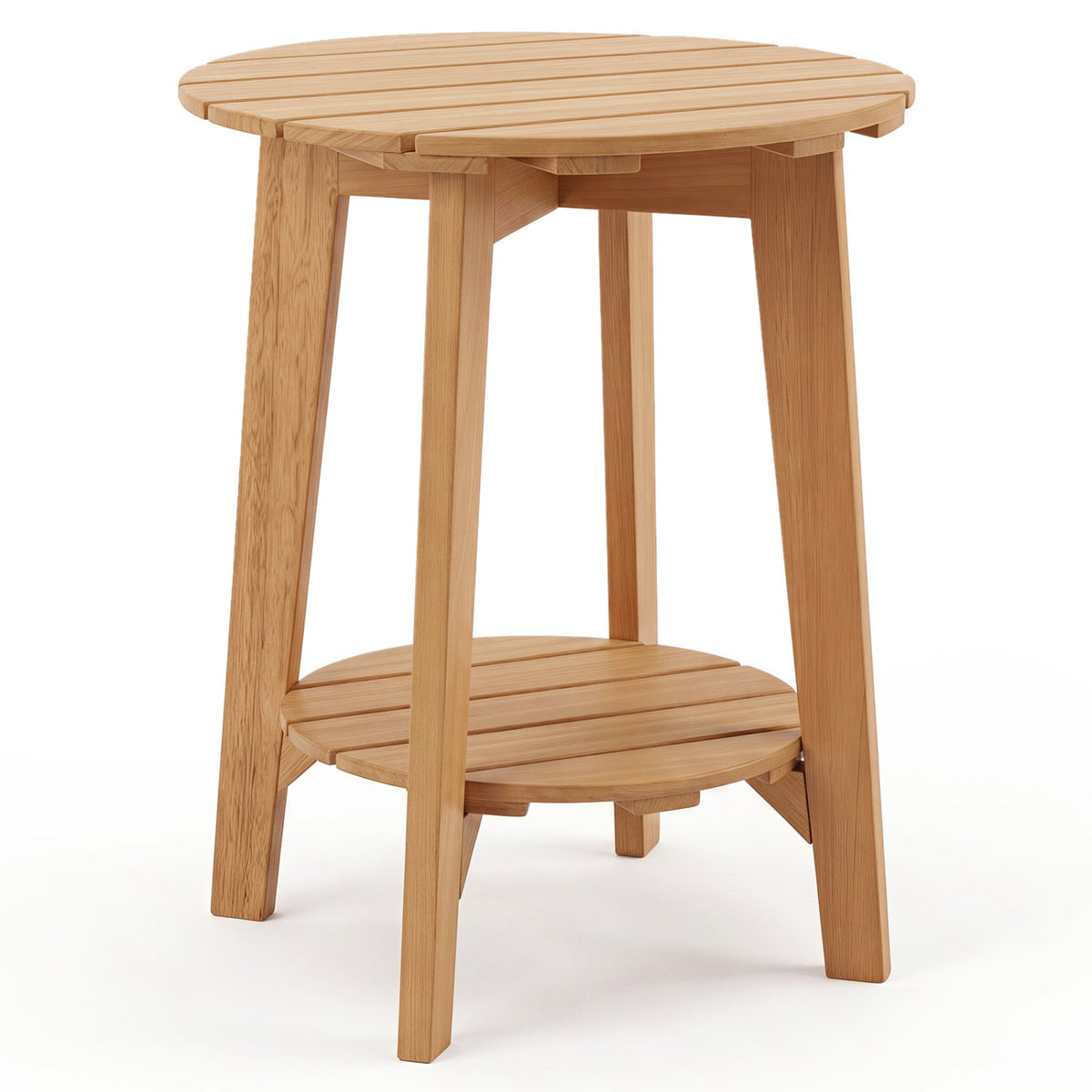 2-Tier Eucalyptus Wood Side Table with Slatted Tabletop and Storage Shelf for Outdoor-Natural-Patio Coffee Tables-DECOROLALA