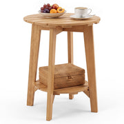 2-Tier Eucalyptus Wood Side Table with Slatted Tabletop and Storage Shelf for Outdoor-Natural-Patio Coffee Tables-DECOROLALA