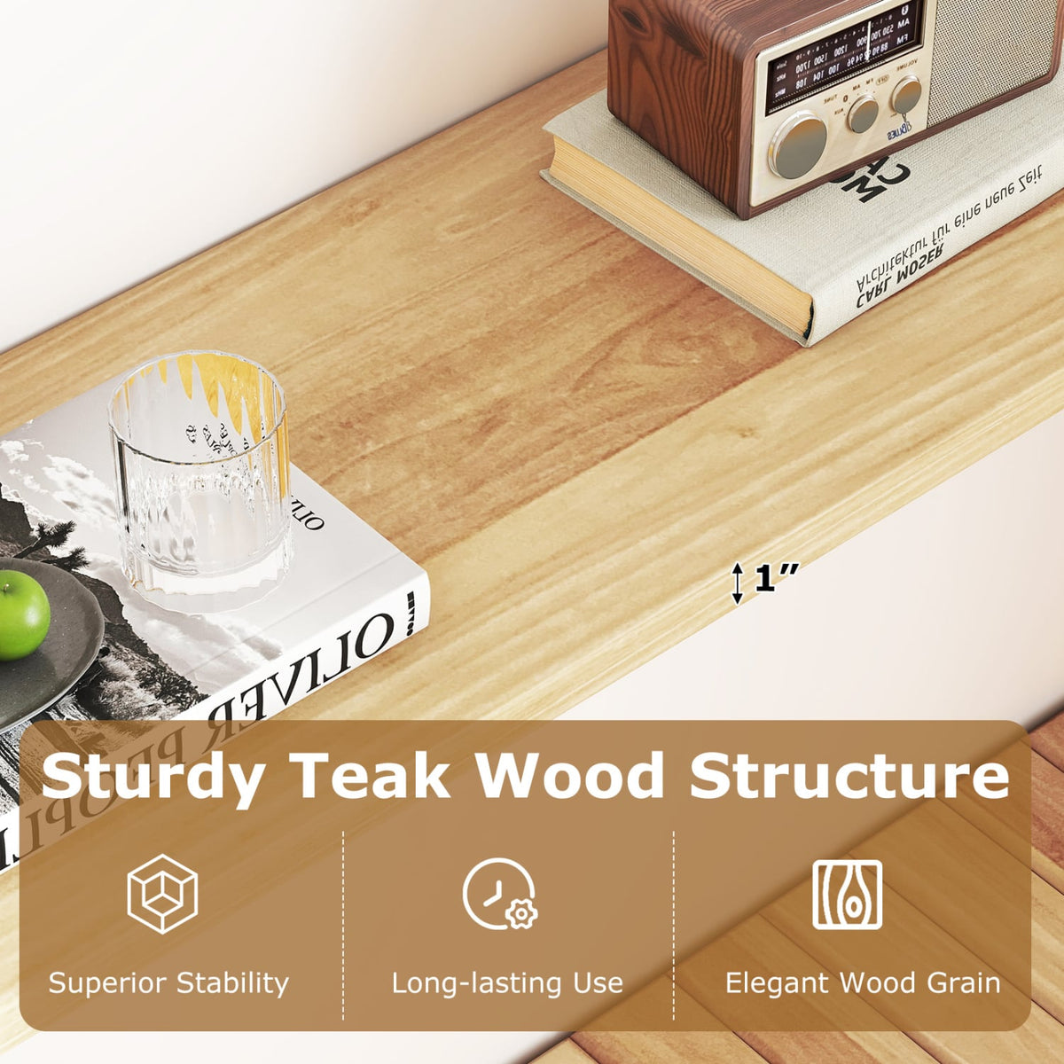 2-Tier Farmhouse Sofa Table with Teak Wood Frame and Storage Shelf-Console Tables-DECOROLALA