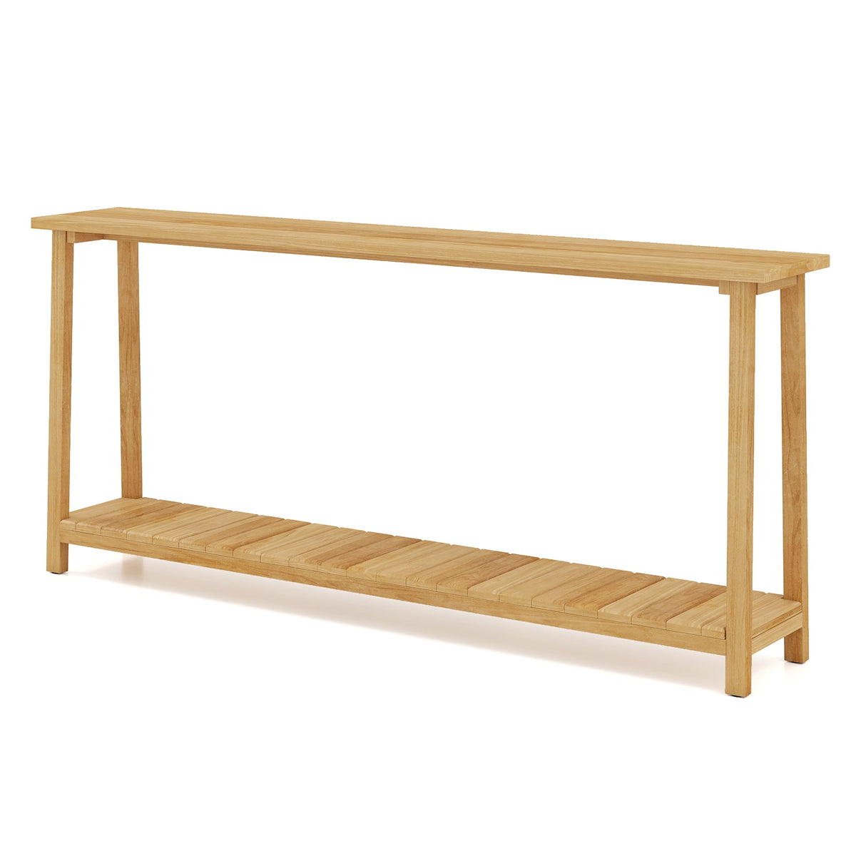 2-Tier Farmhouse Sofa Table with Teak Wood Frame and Storage Shelf-Console Tables-DECOROLALA