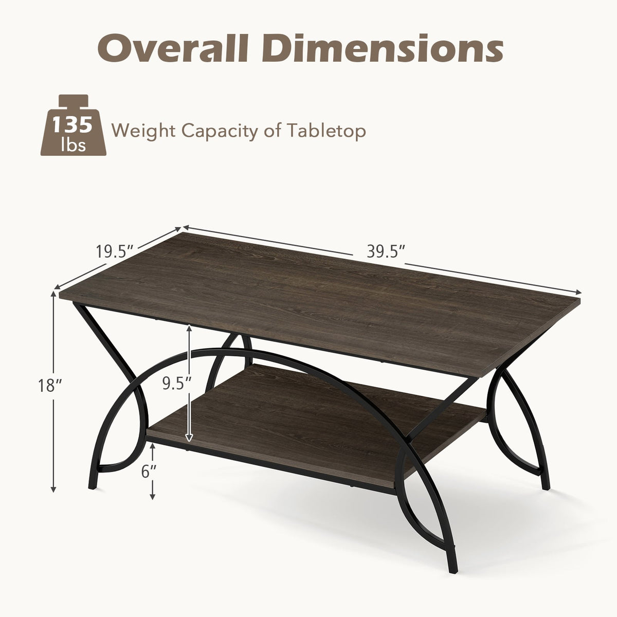 2-Tier Faux Marble Coffee Table with Marble Top and Metal Frame-Oak-Coffee Tables-DECOROLALA