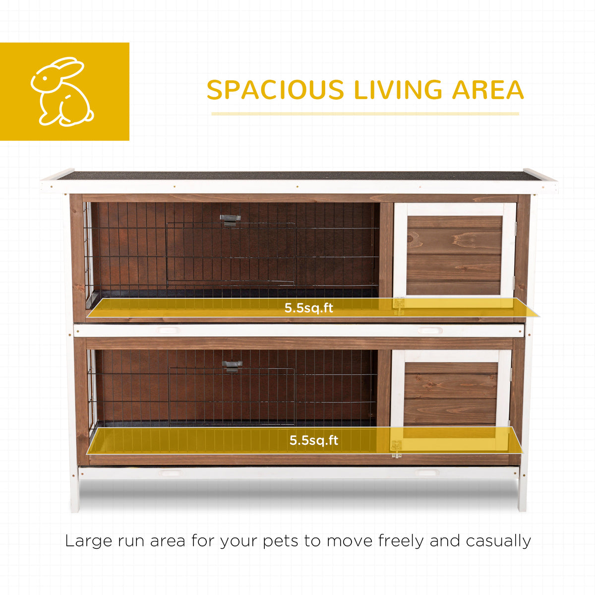 2-Tier Fir Wood Rabbit Hutch - Brown 54" Dual Cage Pet House-Small Animals-DECOROLALA