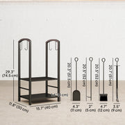 2-Tier Firewood Log Rack with 4 Tools - Black Steel-Firewood Racks-DECOROLALA