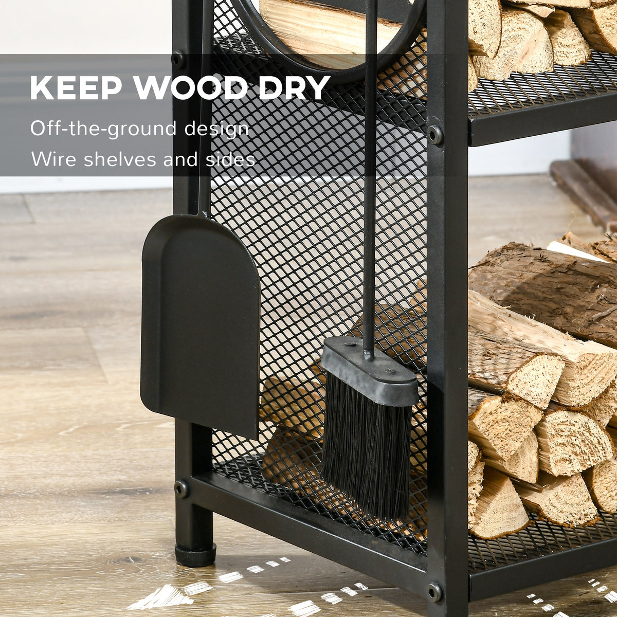 2-Tier Firewood Rack with 4 Tools - Black 30" H-Firewood Racks-DECOROLALA