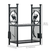 2-Tier Firewood Rack with 4 Tools - Black 30" H-Firewood Racks-DECOROLALA