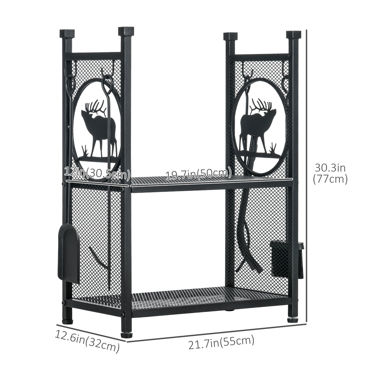 2-Tier Firewood Rack with 4 Tools - Black 30" H-Firewood Racks-DECOROLALA