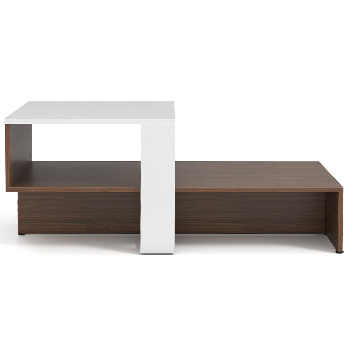 2-Tier Geometric Coffee Table with Storage Shelves for Living Room and Reception Room-White and Brown-Coffee Tables-DECOROLALA