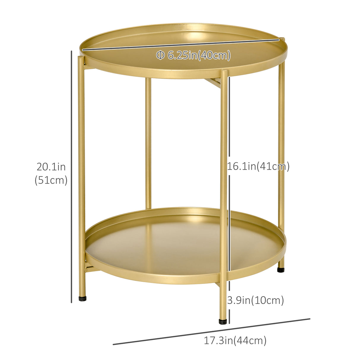 2-Tier Gold Side Table - Round Folding Metal Nightstand-End & Side Tables-DECOROLALA