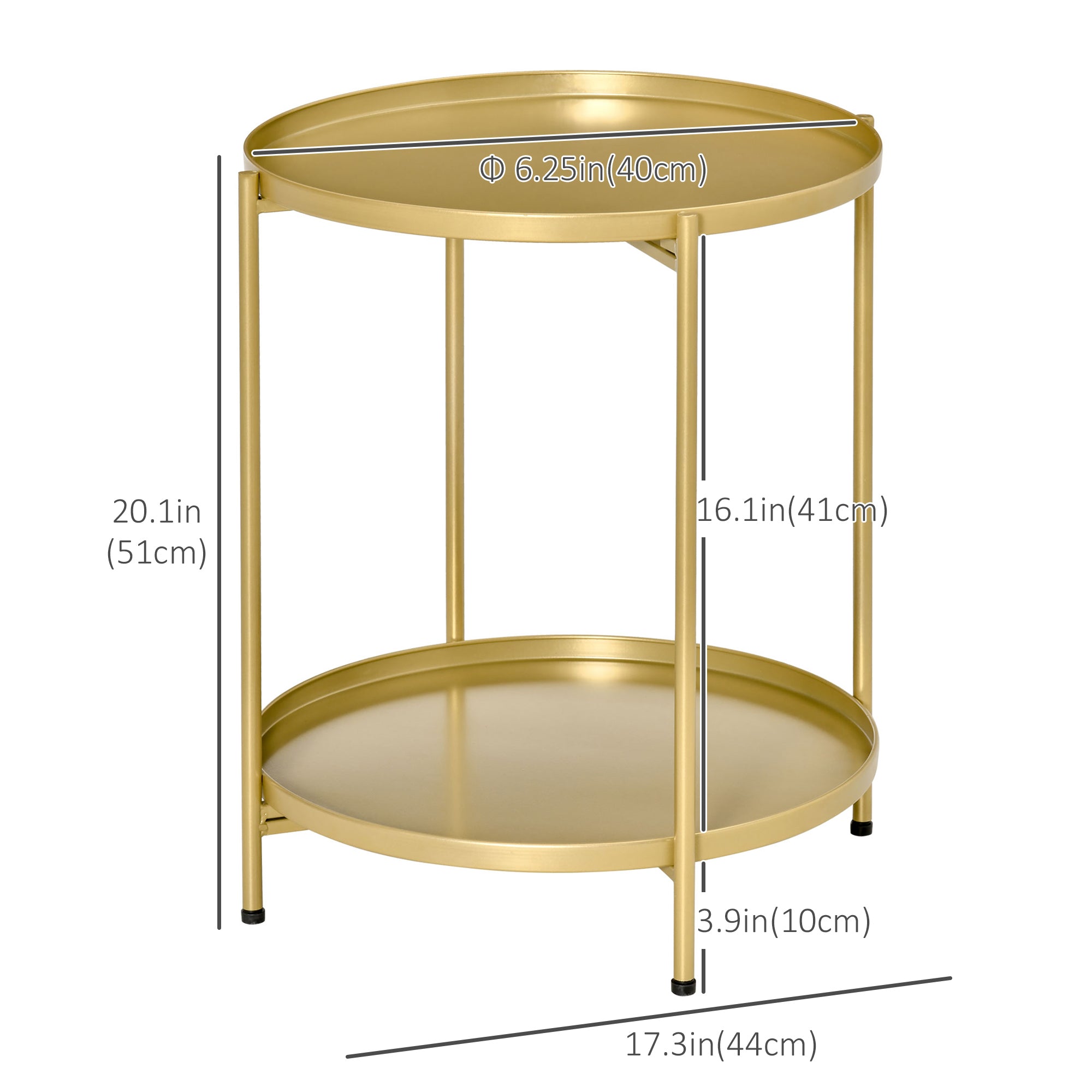 2-Tier Gold Side Table - Round Folding Metal Nightstand-Home Furnishings > Living Room Furniture > Side¬†Tables-DECOROLALA