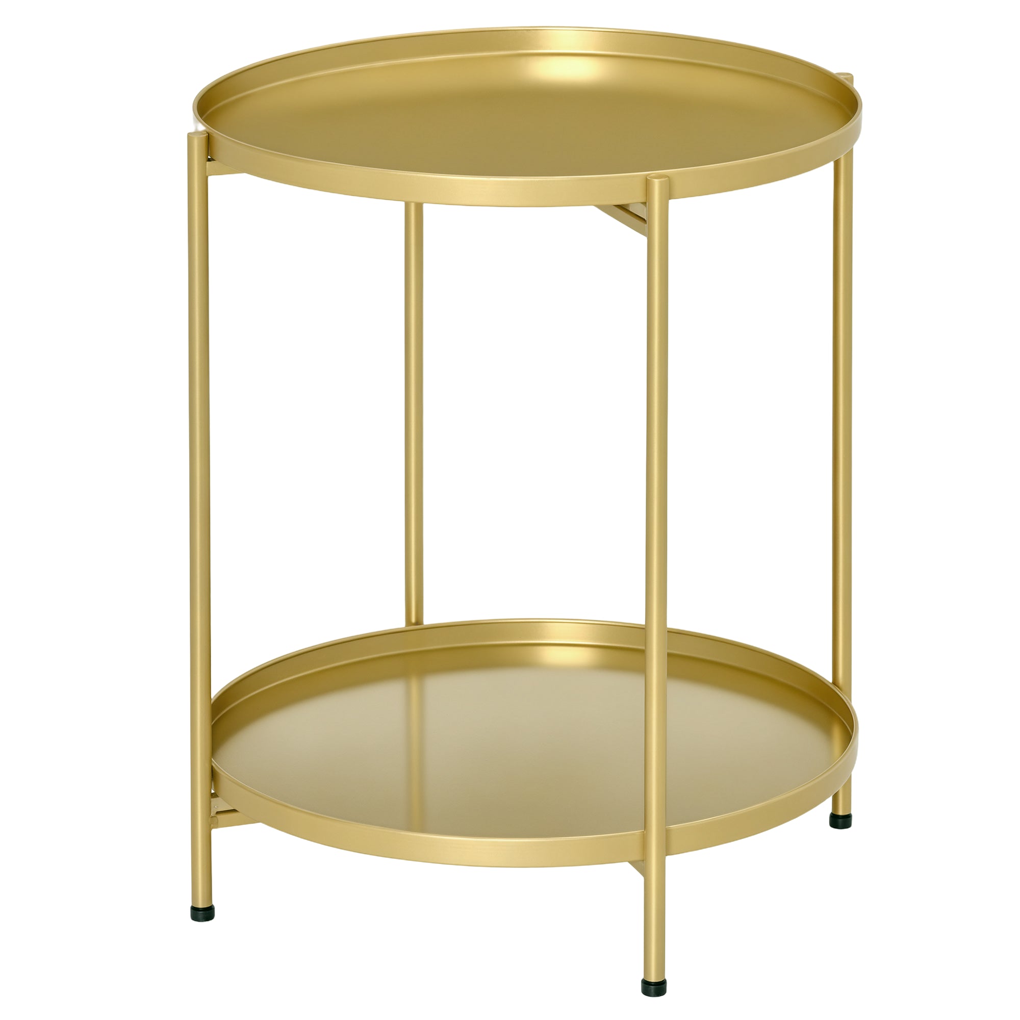 2-Tier Gold Side Table - Round Folding Metal Nightstand-Home Furnishings > Living Room Furniture > Side¬†Tables-DECOROLALA
