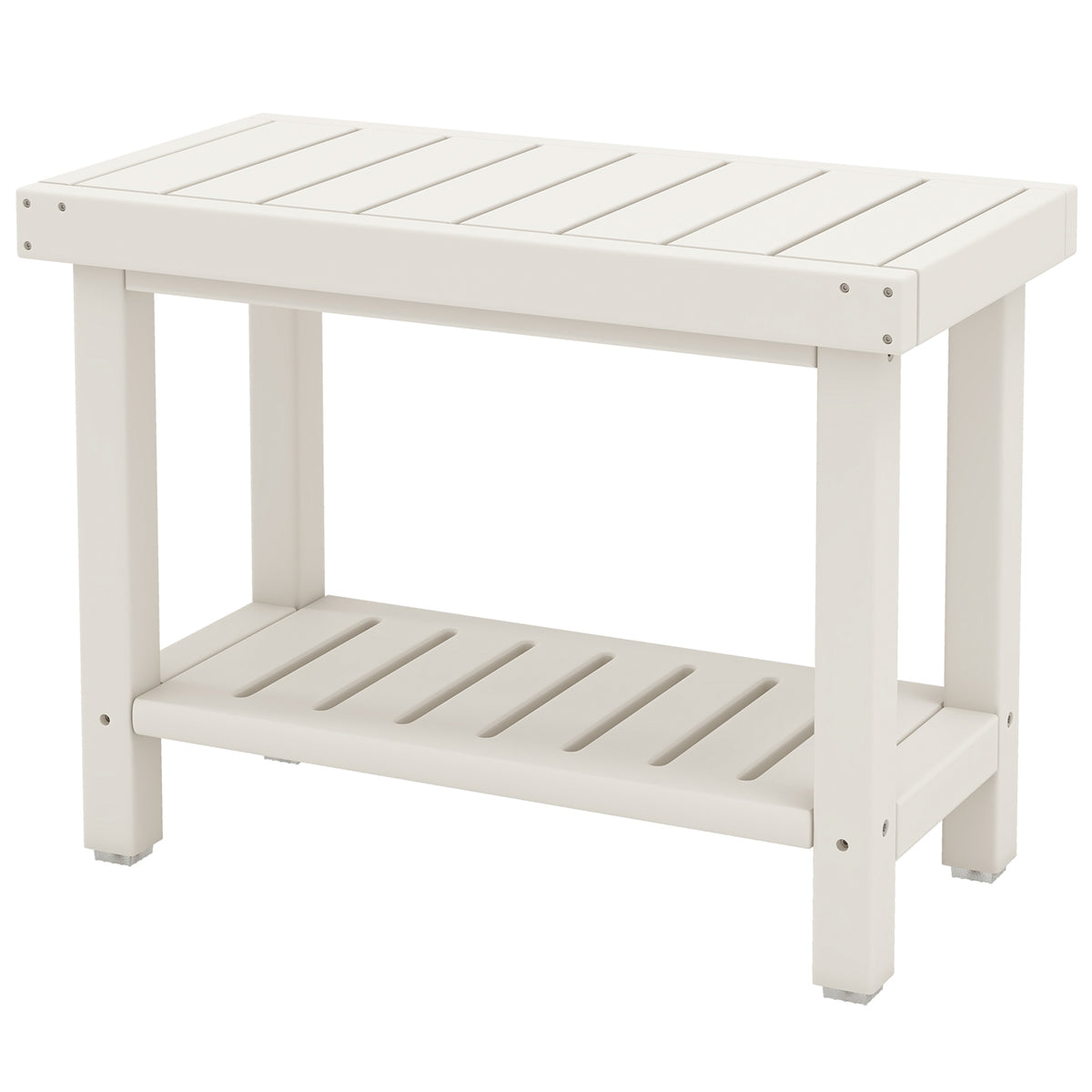 2-Tier Heavy Duty HDPE Shower Chair with Storage Shelf and Anti-slip Foot Pads-White-Bath Safety Products-DECOROLALA