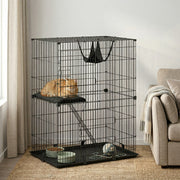 2-Tier Metal Wire Cat Cage - Black 35" Indoor Kennel with Hammock-Cats-DECOROLALA