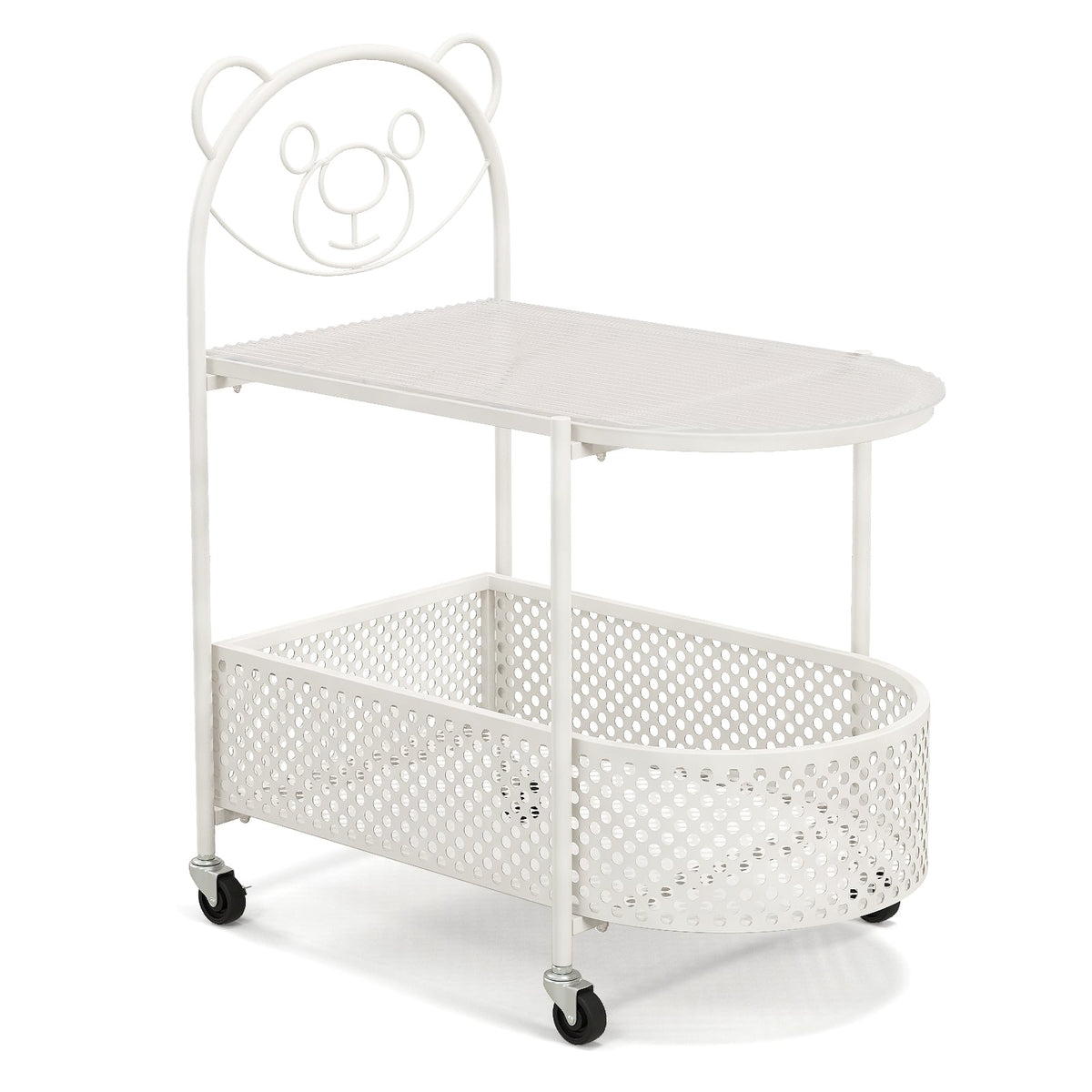 2-Tier Mobile Glass Coffee Table with Bear Pattern-White-End & Side Tables-DECOROLALA