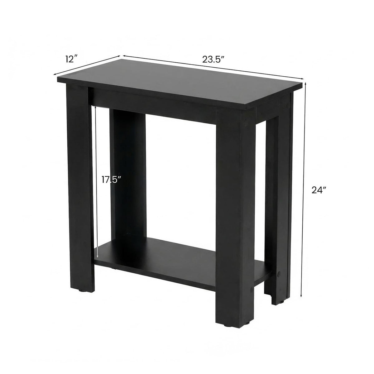 2-Tier Modern Compact End Table with Storage Shelf-Black-End & Side Tables-DECOROLALA