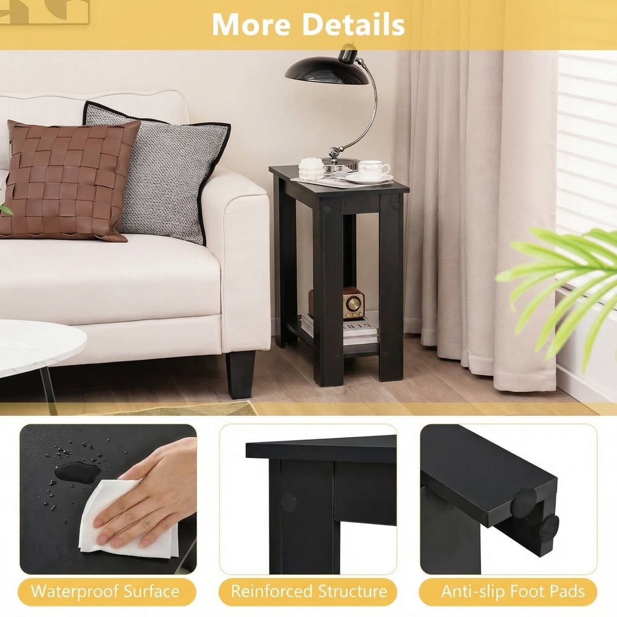2-Tier Modern Compact End Table with Storage Shelf-Black-End & Side Tables-DECOROLALA