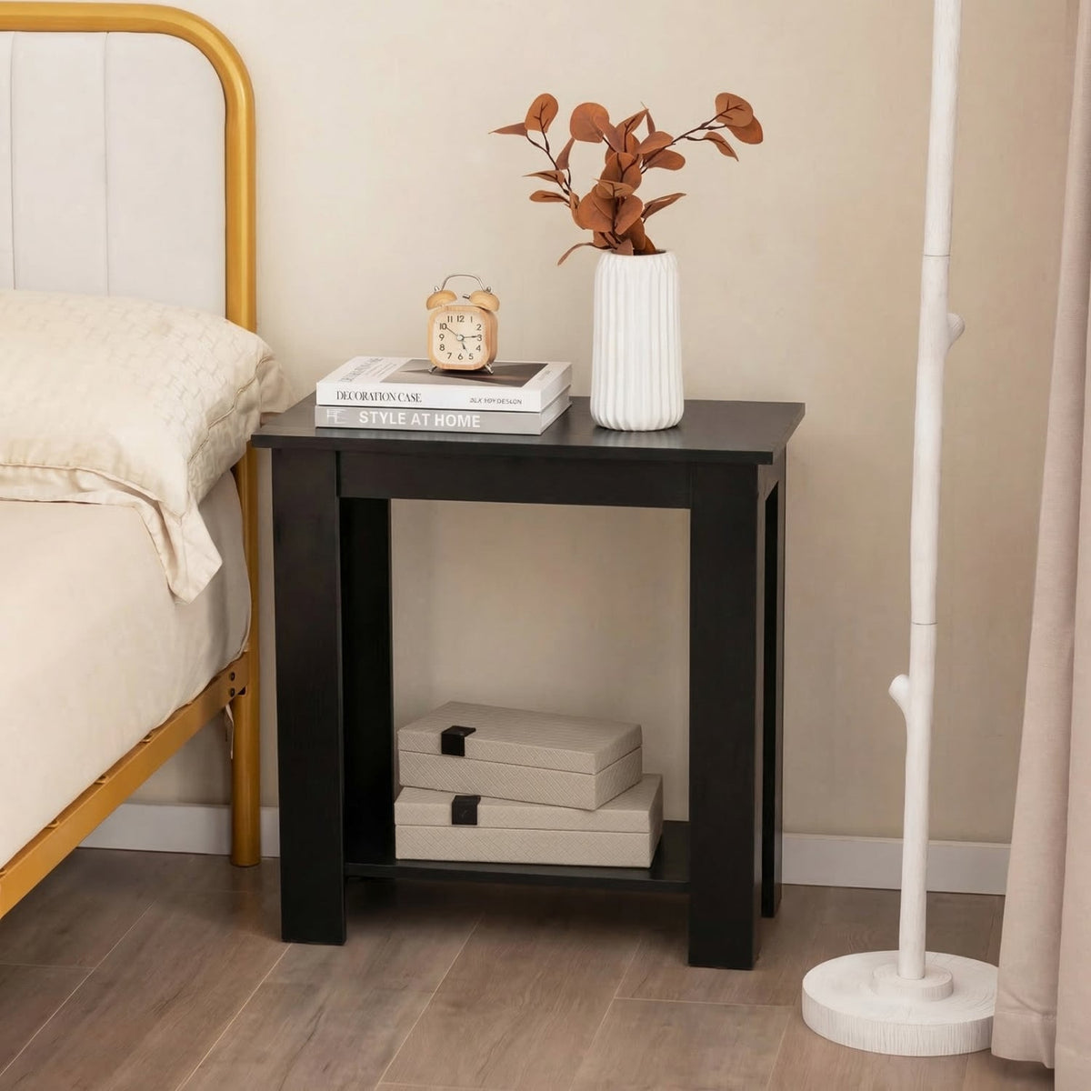 2-Tier Modern Compact End Table with Storage Shelf-Black-End & Side Tables-DECOROLALA
