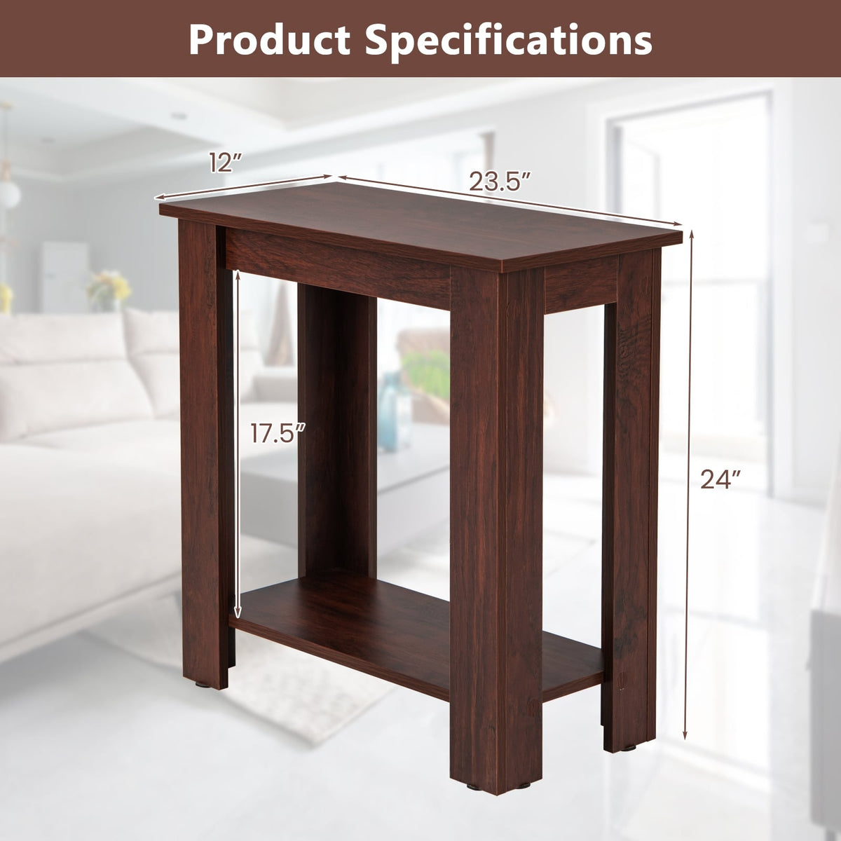 2-Tier Modern Compact End Table with Storage Shelf-Brown-End & Side Tables-DECOROLALA