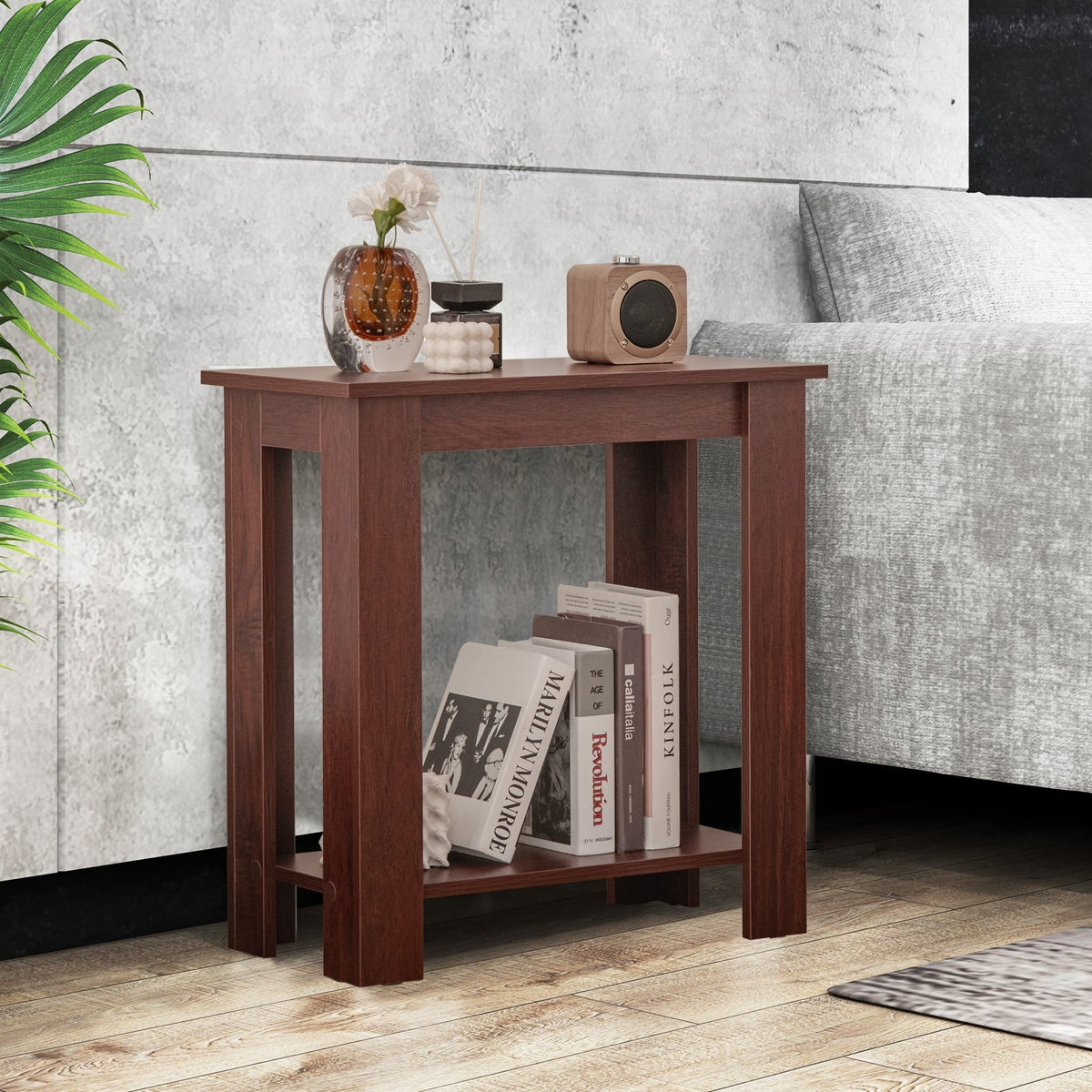 2-Tier Modern Compact End Table with Storage Shelf-Brown-End & Side Tables-DECOROLALA