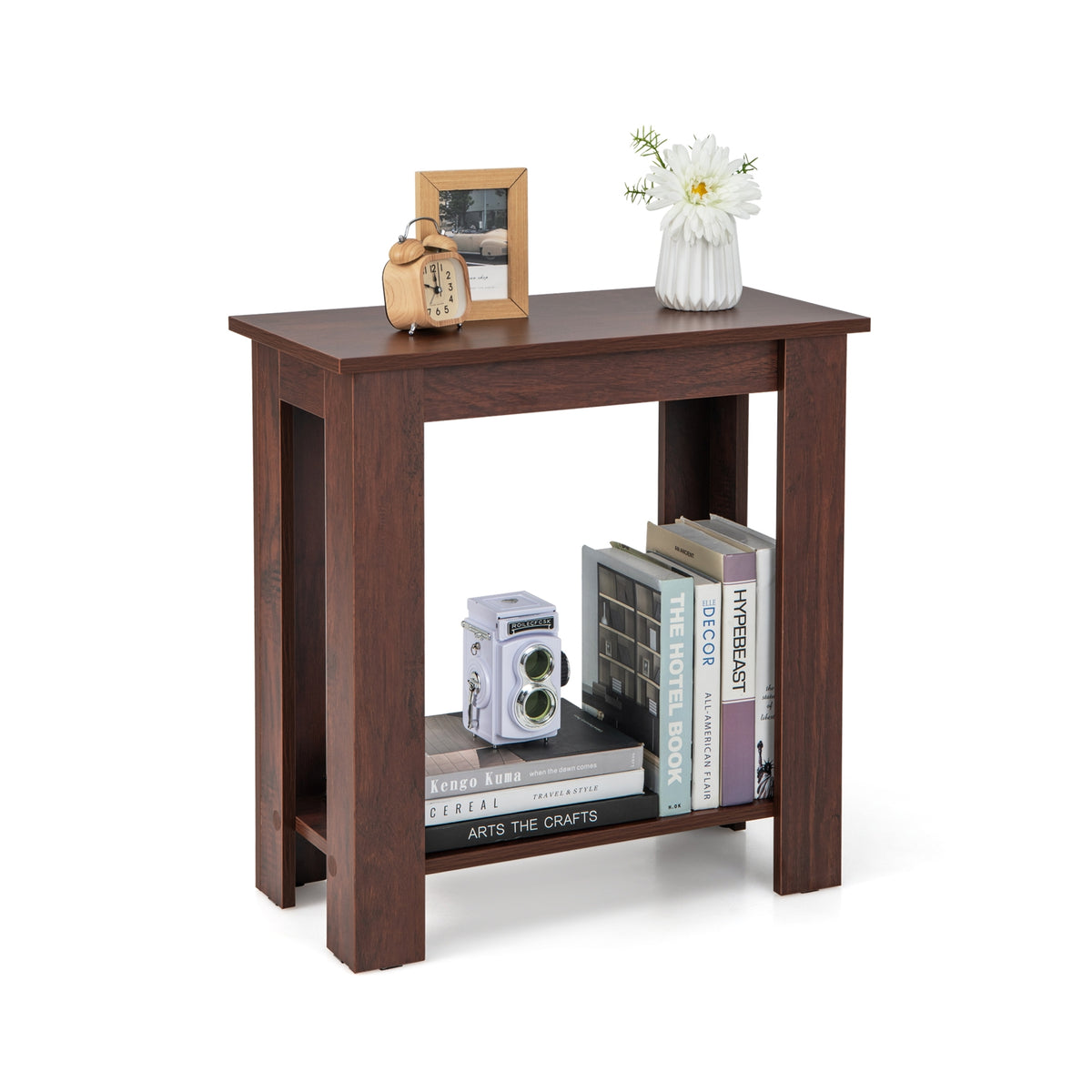 2-Tier Modern Compact End Table with Storage Shelf-Brown-End & Side Tables-DECOROLALA