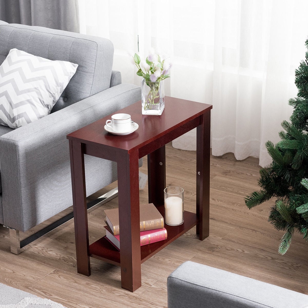 2-Tier Modern Compact End Table with Storage Shelf-Espresso-End & Side Tables-DECOROLALA