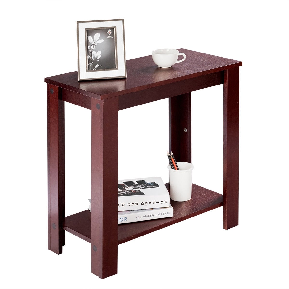 2-Tier Modern Compact End Table with Storage Shelf-Espresso-End & Side Tables-DECOROLALA
