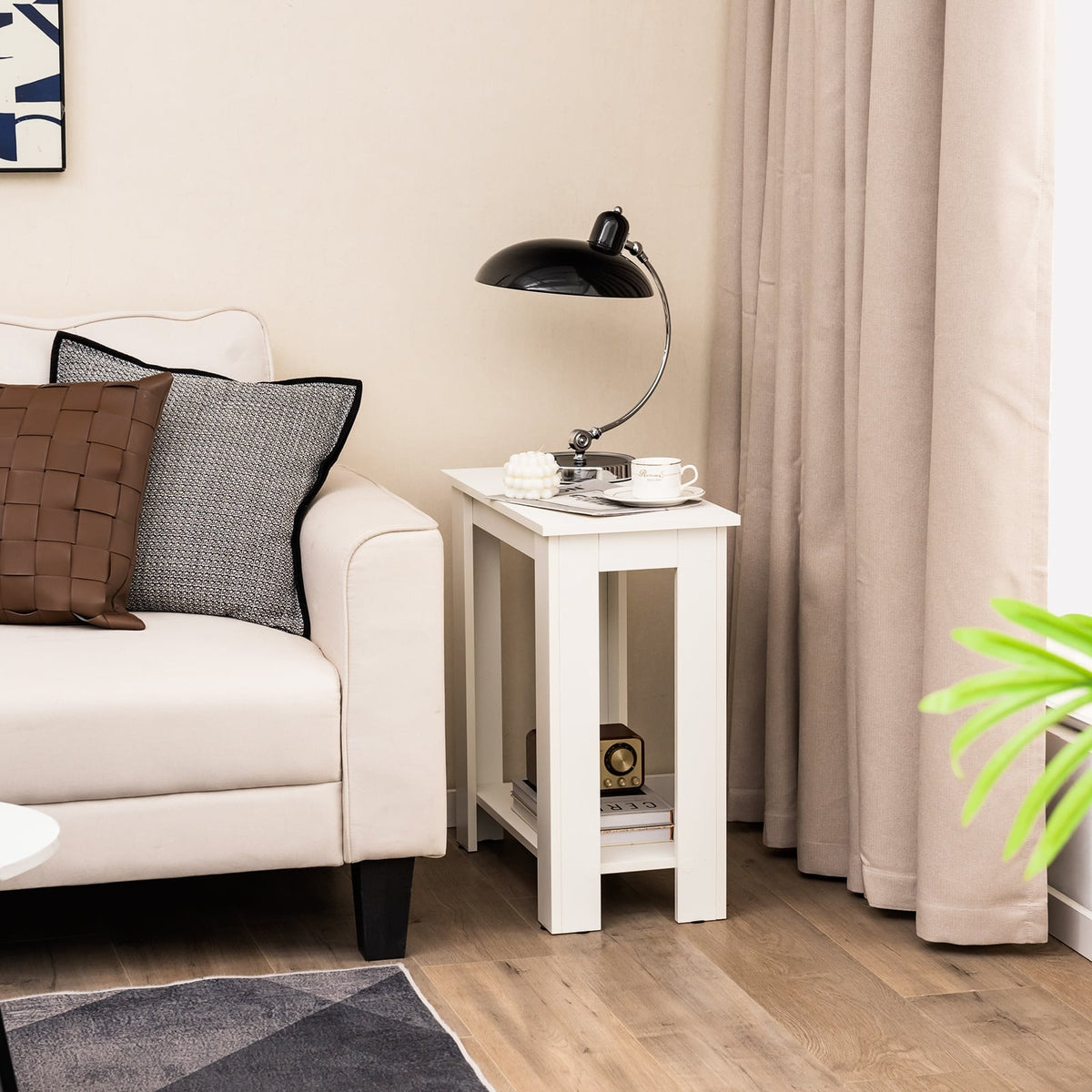 2-Tier Modern Compact End Table with Storage Shelf-White-End & Side Tables-DECOROLALA
