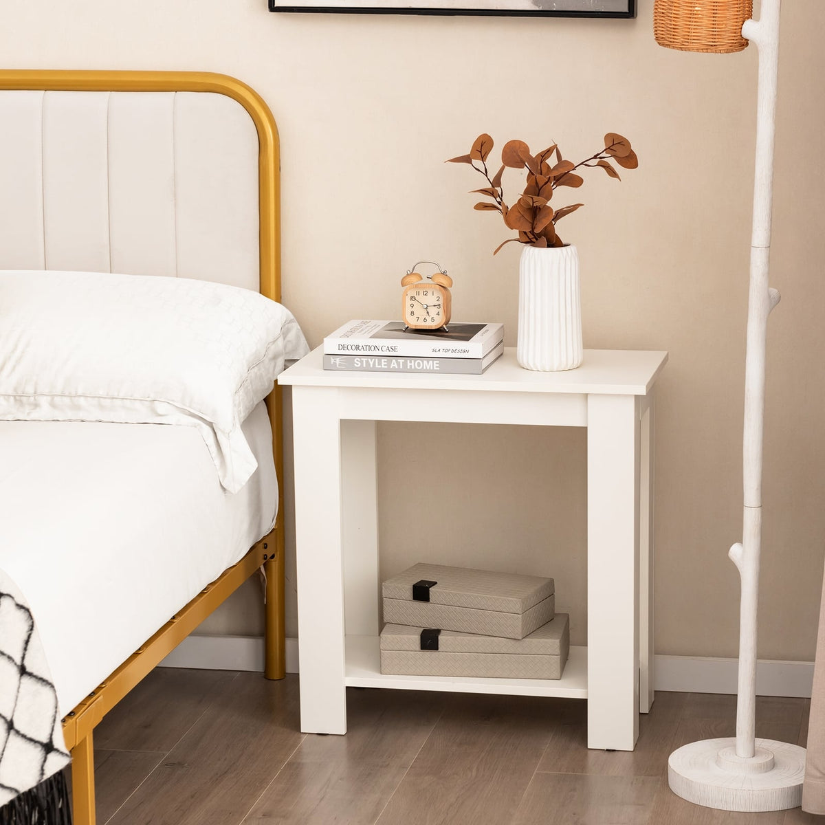 2-Tier Modern Compact End Table with Storage Shelf-White-End & Side Tables-DECOROLALA
