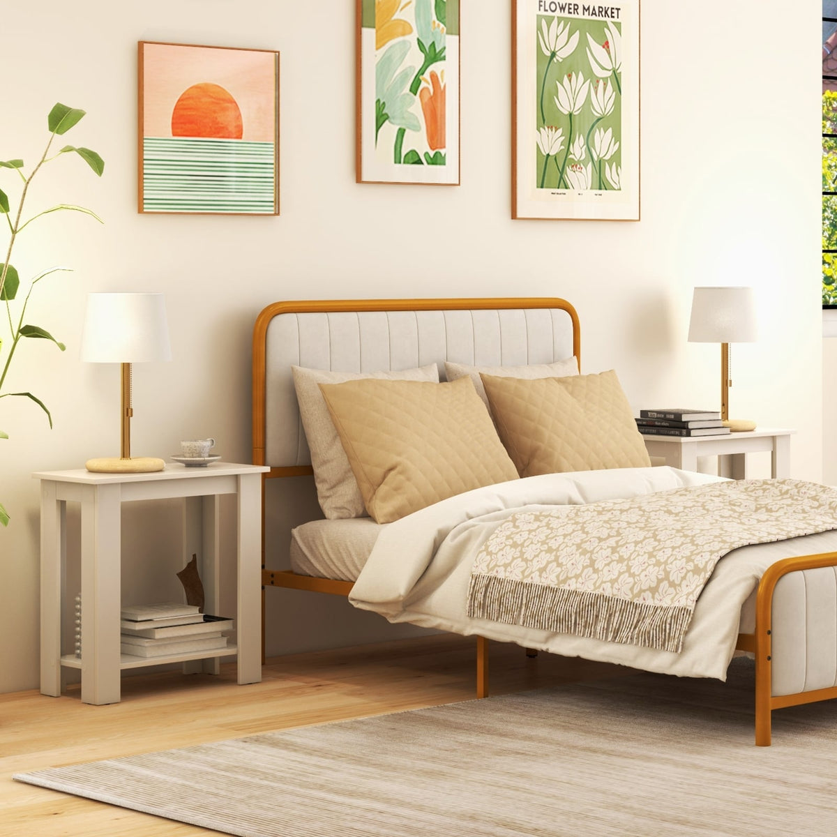 2-Tier Modern Compact End Table with Storage Shelf-White-End & Side Tables-DECOROLALA