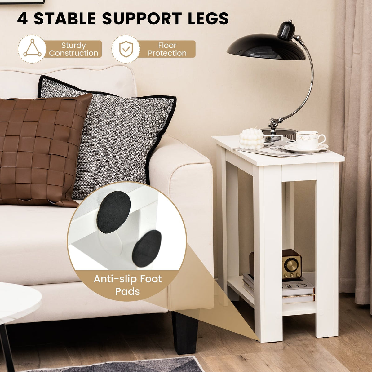 2-Tier Modern Compact End Table with Storage Shelf-White-End & Side Tables-DECOROLALA