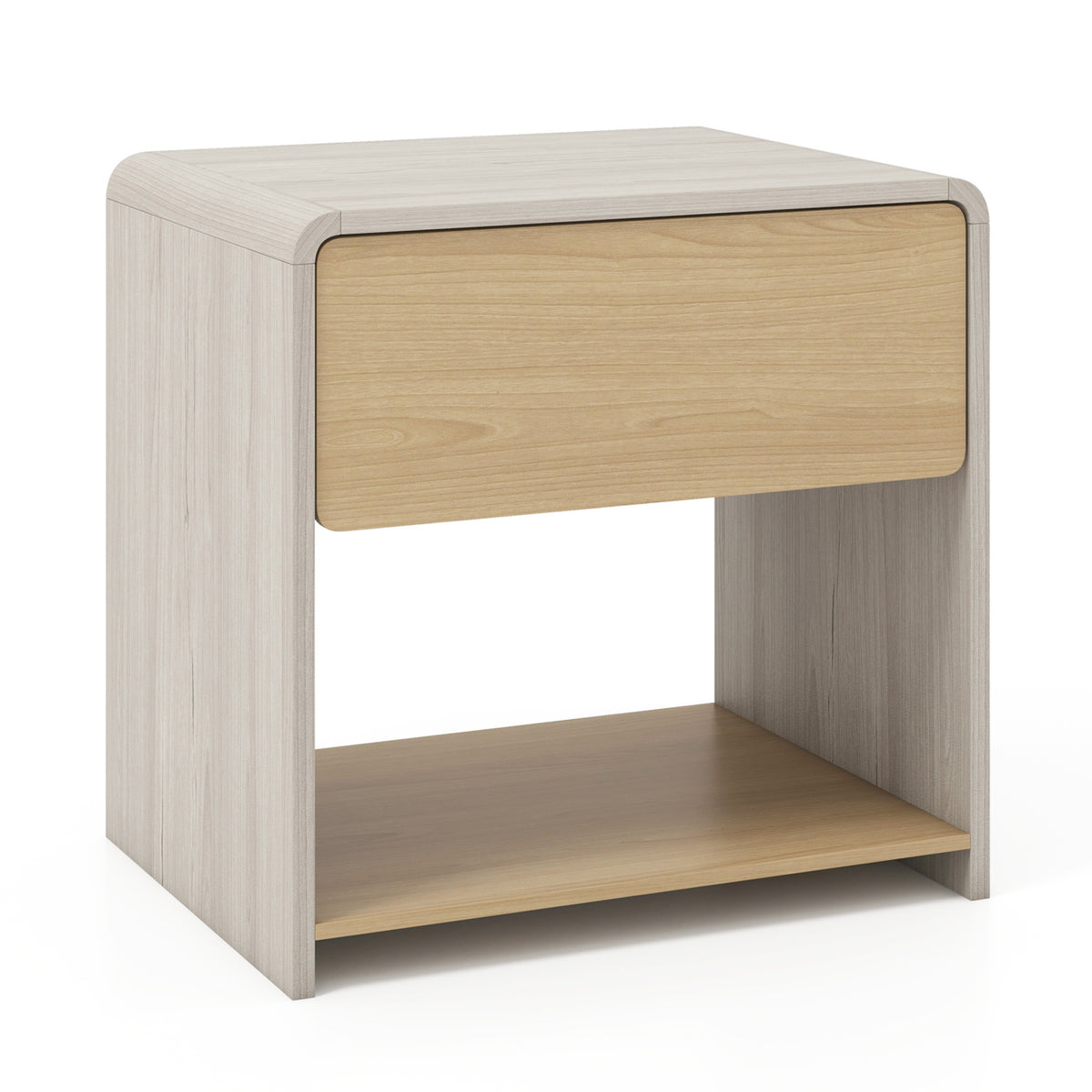 2-Tier Modern Style Nightstand with Drawer and Open Shelf-Oak-Nightstands-DECOROLALA