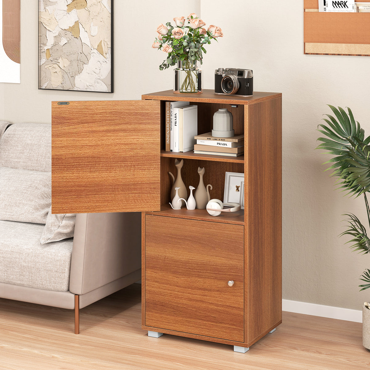 2-Tier Modern Style Nightstand with Drawer and Open Shelf-Walnut-End & Side Tables-DECOROLALA