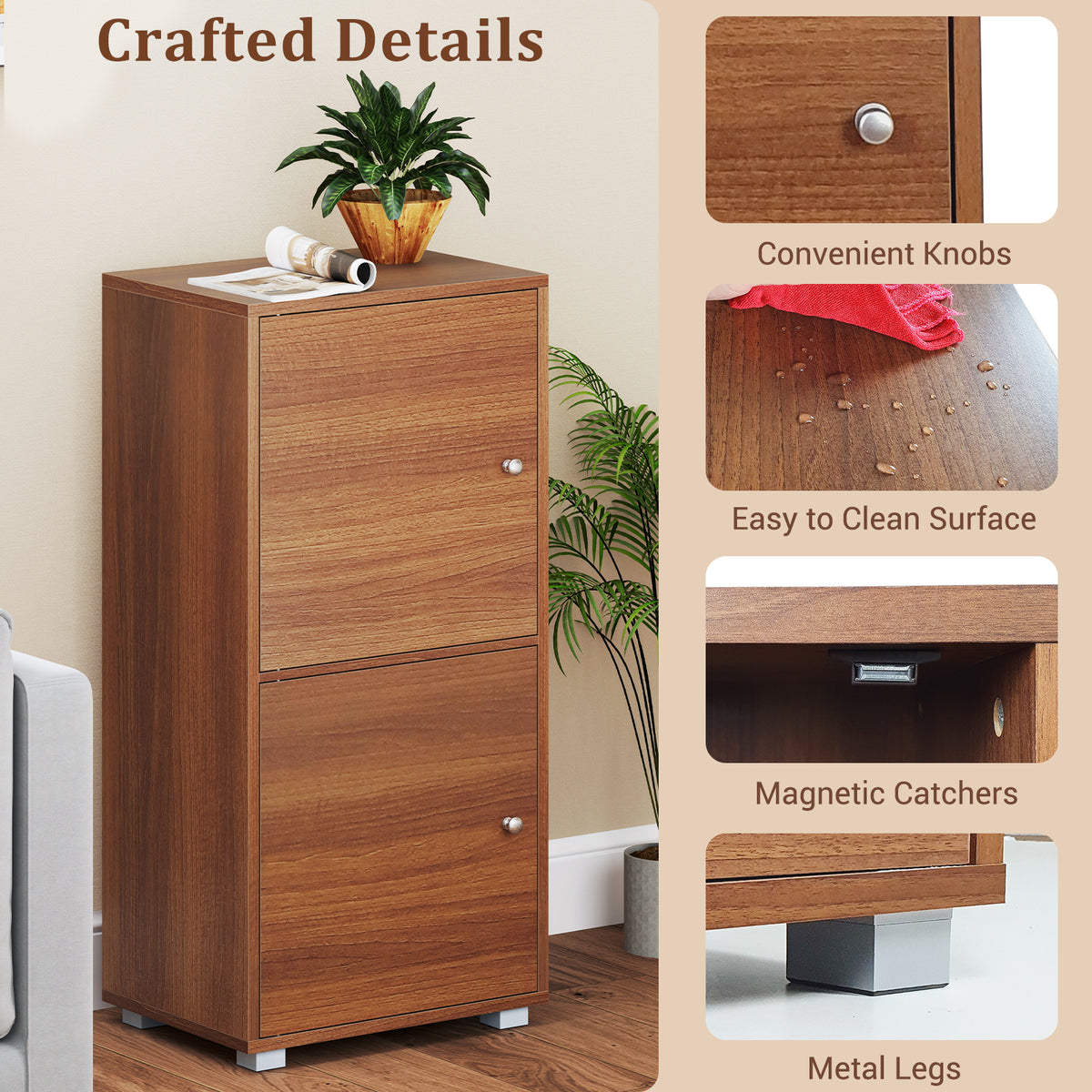2-Tier Modern Style Nightstand with Drawer and Open Shelf-Walnut-End & Side Tables-DECOROLALA