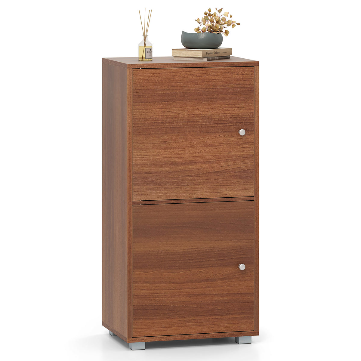 2-Tier Modern Style Nightstand with Drawer and Open Shelf-Walnut-End & Side Tables-DECOROLALA