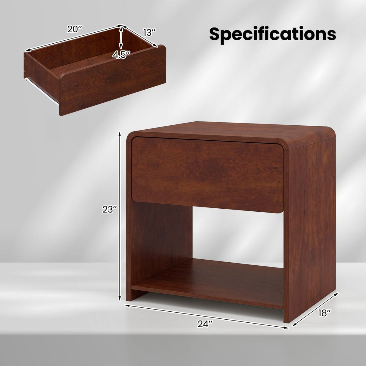 2-Tier Modern Style Nightstand with Drawer and Open Shelf for Bedroom-Walnut-Nightstands-DECOROLALA