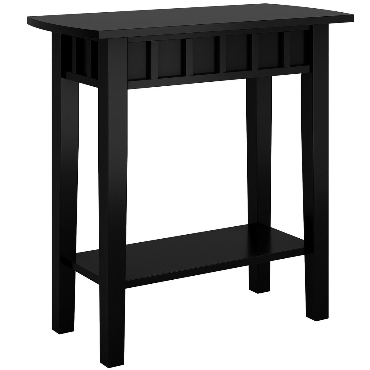 2-Tier Narrow Wood End Table with Storage Shelf for Small Spaces-Black-End & Side Tables-DECOROLALA