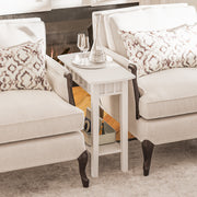 2-Tier Narrow Wood End Table with Storage Shelf for Small Spaces-White-End & Side Tables-DECOROLALA