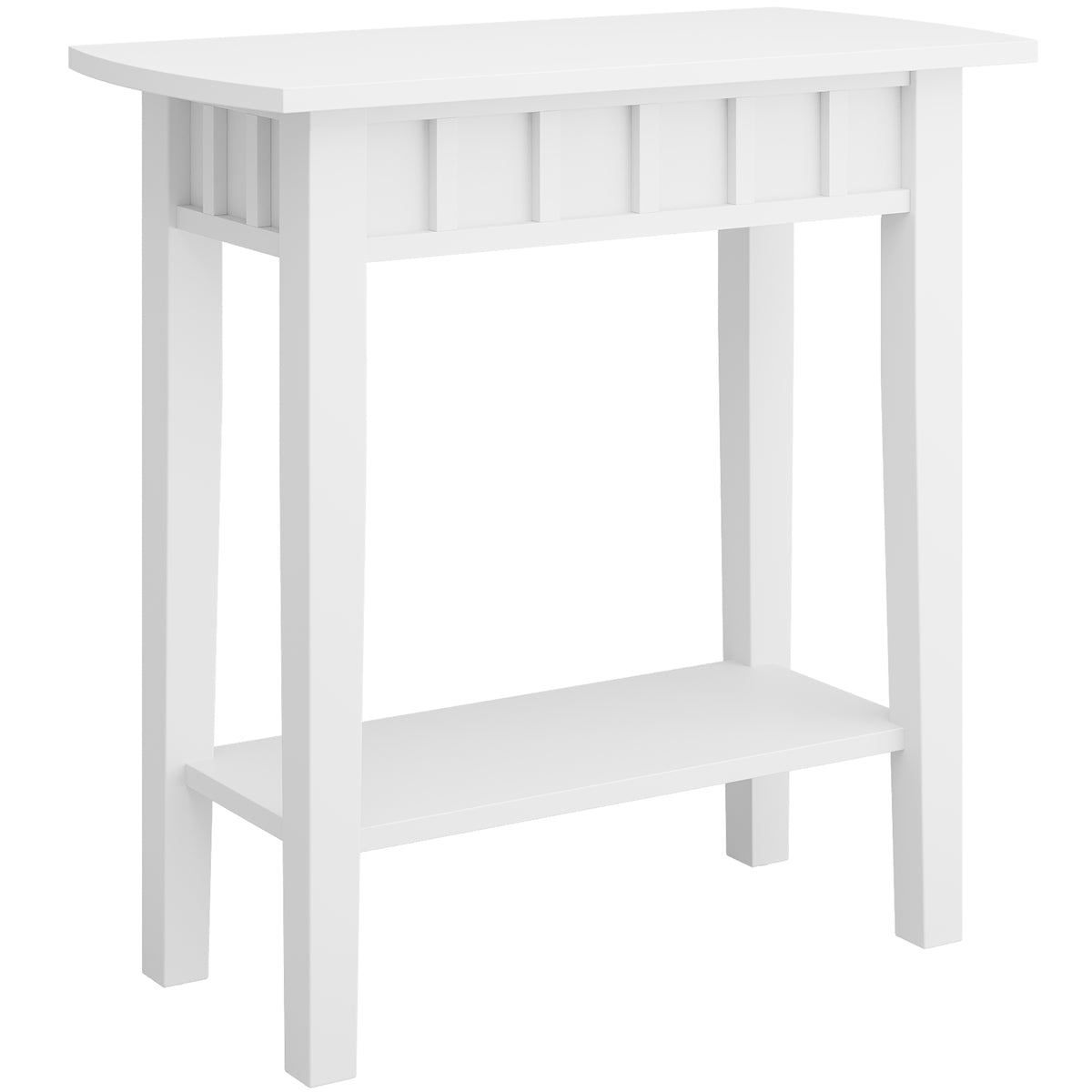 2-Tier Narrow Wood End Table with Storage Shelf for Small Spaces-White-End & Side Tables-DECOROLALA