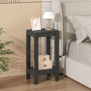 2-Tier Nightstand End Side Wooden Legs Table for Bedroom-Black-End & Side Tables-DECOROLALA