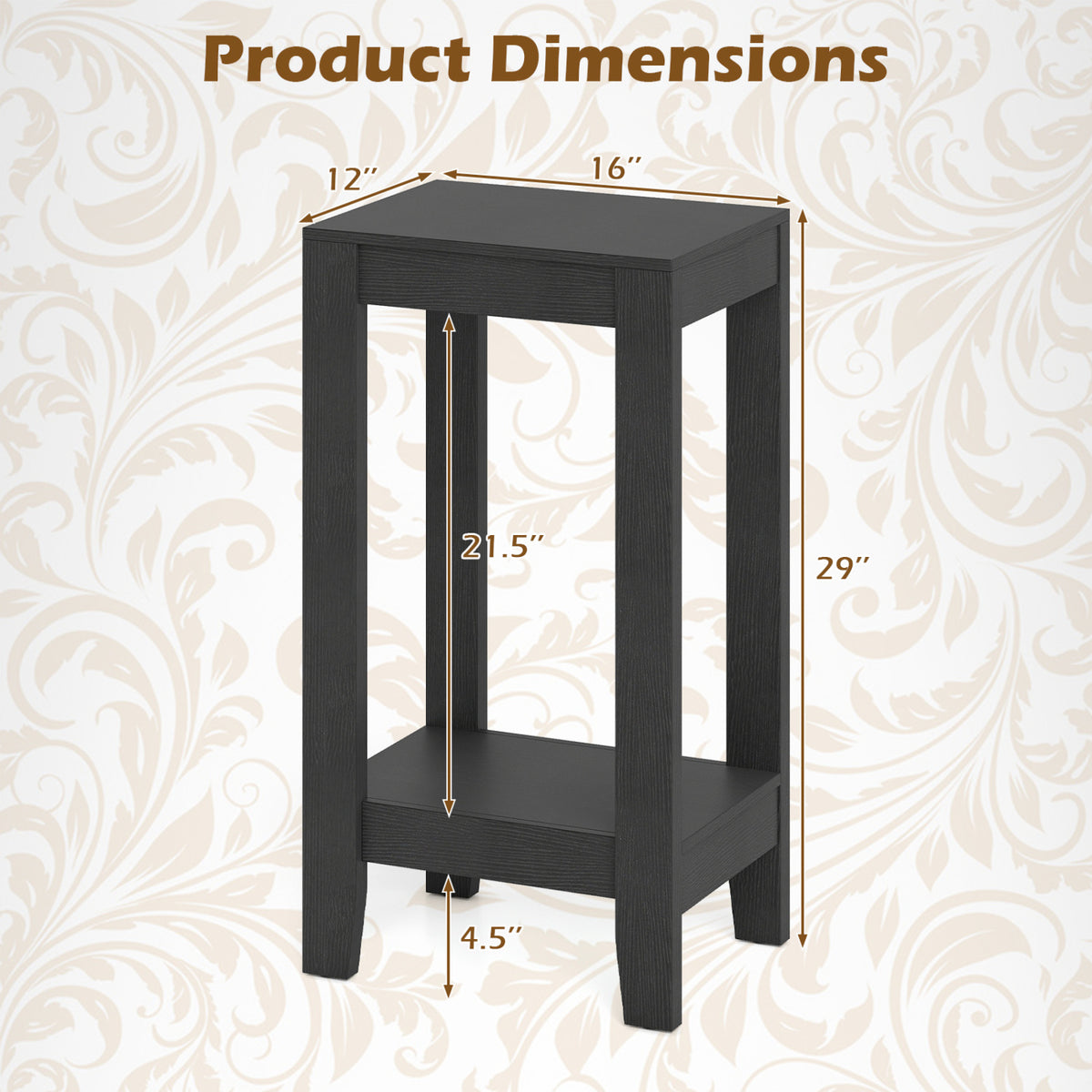2-Tier Nightstand End Side Wooden Legs Table for Bedroom-Black-End & Side Tables-DECOROLALA