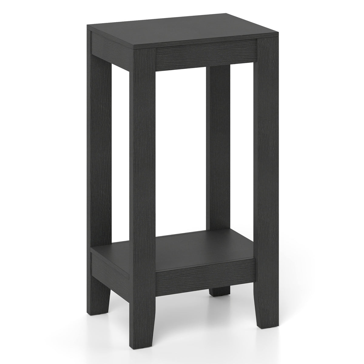 2-Tier Nightstand End Side Wooden Legs Table for Bedroom-Black-End & Side Tables-DECOROLALA