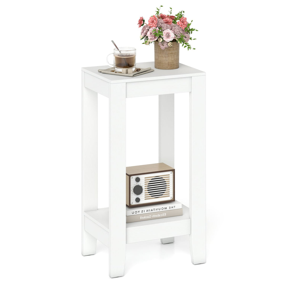 2-Tier Nightstand End Side Wooden Legs Table for Bedroom-White-End & Side Tables-DECOROLALA